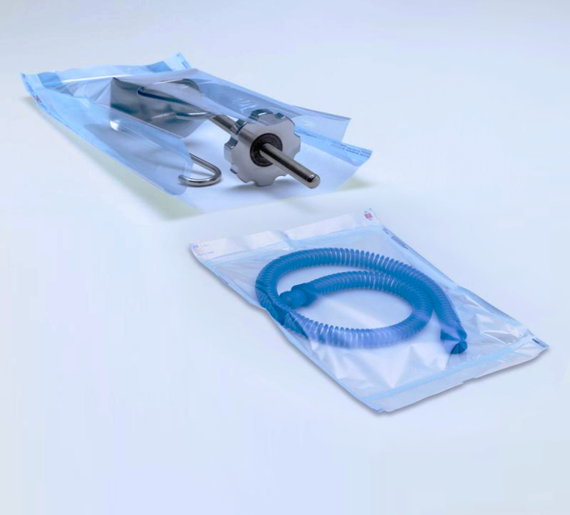 Stericlin® see-through pouches meet the requirements of DIN EN ISO 11607 and DIN 868-5 and are the universal packaging system for sterilization. Three indicators are printed outside the filling area: STEAM, EO and FORM.