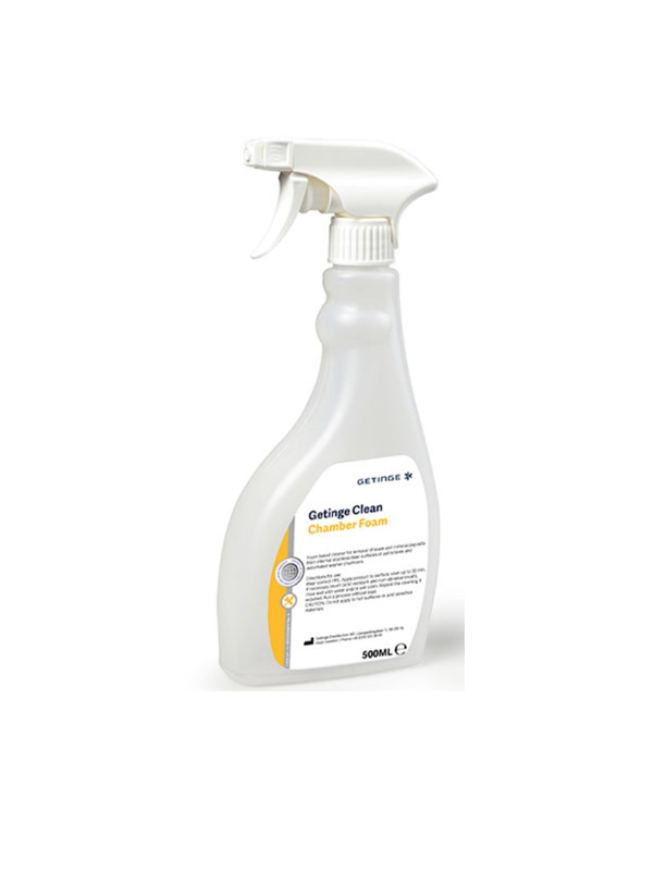 Getinge Clean Chamber Foam Spray is a ready-to-use acid foam spray to be used inside the process chambers for maintenance of both sterilizers and washer disinfectors; also compatible to all stainless-steel surfaces.